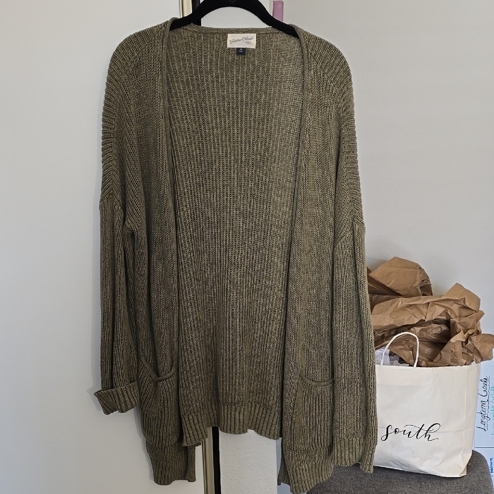 Universal Thread Olive Green Open-Front Ribbed Cardigan